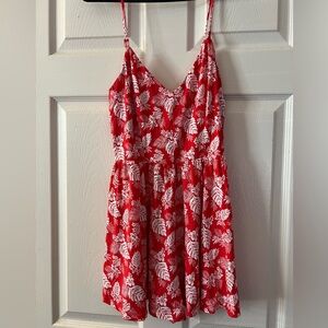 Forever 21 Red & White Tropical Romper Medium
